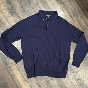 NWOT Brooks Brothers Men's Cotton Silk Cashmere Polo Sweater Navy Blue XLarge